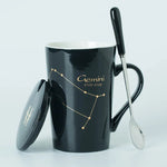 Ceramic Mug with Spoon & Lid - Black and Gold Zodiac Porcelain Cup