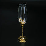 Elegant Golden Crystal Champagne Glasses - 200ml Double Heart Design