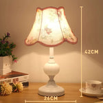 European Style Retro Glass Desk Lamp – Classic Wrought Iron Bedside Lamp with Fabric Shade