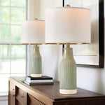  Set of 2 Modern Green Ceramic Table Lamps - 23.75