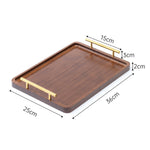 Natural Wooden Rectangular Serving Tray with Metal Handles - Elegant Fruit & Snack Plate, Versatile Storage Tray