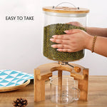 Glass Cereal and Rice Dispenser with Wooden Stand