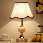 European Style Retro Glass Desk Lamp – Classic Wrought Iron Bedside Lamp with Fabric Shade