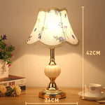 European Style Retro Glass Desk Lamp – Classic Wrought Iron Bedside Lamp with Fabric Shade