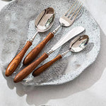 Rose Wood Handle Stainless Steel Cutlery Set – Elegant Flatware for Fine Dining