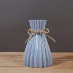 Narrow Waist Origami Striped Imitation Ceramic Plastic Vase – Creative Home Decor with Twine Bow