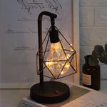 Vintage Industrial Geometric LED Table Lamp – Battery Operated Bedside Light