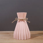 Narrow Waist Origami Striped Imitation Ceramic Plastic Vase – Creative Home Decor with Twine Bow