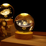 Unique 3D Crystal Ball Lamp with Galaxy and Planetary Projections – USB Night Light with Wooden Base