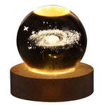 Unique 3D Crystal Ball Lamp with Galaxy and Planetary Projections – USB Night Light with Wooden Base