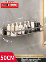 Punch-Free Aluminum Bathroom Rack – No-Drill Wall-Mounted Shelf