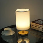 USB Bedside Lamp - Wooden Desk Lamp with Cylinder Shade