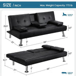 Convertible PU Leather Futon Sofa Bed with Removable Armrests