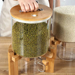 Glass Cereal and Rice Dispenser with Wooden Stand