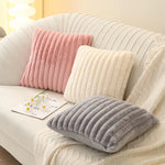 Faux Rabbit Fur Square Cushion Cover – Soft Striped Cushion for Sofa Decor