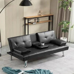 Convertible PU Leather Futon Sofa Bed with Removable Armrests