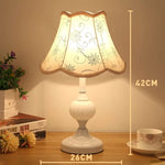 European Style Retro Glass Desk Lamp – Classic Wrought Iron Bedside Lamp with Fabric Shade