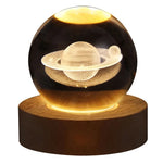 Unique 3D Crystal Ball Lamp with Galaxy and Planetary Projections – USB Night Light with Wooden Base