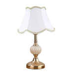 European Style Retro Glass Desk Lamp – Classic Wrought Iron Bedside Lamp with Fabric Shade