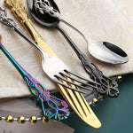 Stainless Steel Cutlery Set – Royal European Spoon Fork and Steak Knife with Retro Hollow Design