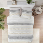 3-Piece Cotton Top Comforter Set with Tufted Chenille Jacquard Stripes - Modern Neutral Bedding