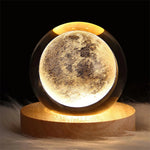 Unique 3D Crystal Ball Lamp with Galaxy and Planetary Projections – USB Night Light with Wooden Base