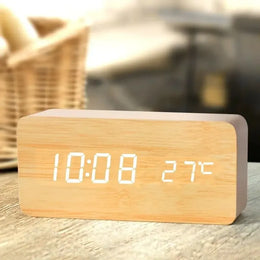 Wooden Design Digital Alarm Clock with LED Display and Temperature