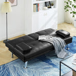 Convertible PU Leather Futon Sofa Bed with Removable Armrests