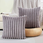 Faux Rabbit Fur Square Cushion Cover – Soft Striped Cushion for Sofa Decor