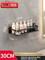 Punch-Free Aluminum Bathroom Rack – No-Drill Wall-Mounted Shelf