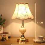 European Style Retro Glass Desk Lamp – Classic Wrought Iron Bedside Lamp with Fabric Shade