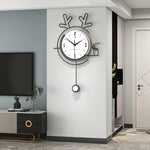 Swingable Deer Wall Clock - Nordic Wood, Modern Quartz Art