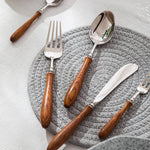 Rose Wood Handle Stainless Steel Cutlery Set – Elegant Flatware for Fine Dining