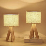 Modern Art Fabric Desk Lamp – Wooden Bedside Light for Bedroom & Study