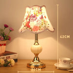 European Style Retro Glass Desk Lamp – Classic Wrought Iron Bedside Lamp with Fabric Shade