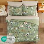 7-Piece Green Butterfly Floral Comforter Set – All Season Microfiber Bedding with Flowers & Leaves Pattern