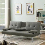 Convertible PU Leather Futon Sofa Bed with Removable Armrests