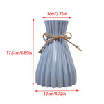 Narrow Waist Origami Striped Imitation Ceramic Plastic Vase – Creative Home Decor with Twine Bow