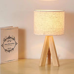 Modern Art Fabric Desk Lamp – Wooden Bedside Light for Bedroom & Study