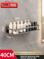 Punch-Free Aluminum Bathroom Rack – No-Drill Wall-Mounted Shelf