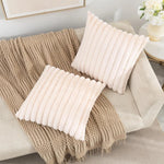 Faux Rabbit Fur Square Cushion Cover – Soft Striped Cushion for Sofa Decor