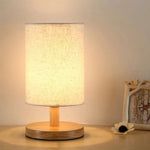 USB Bedside Lamp - Wooden Desk Lamp with Cylinder Shade