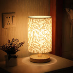 USB Bedside Lamp - Wooden Desk Lamp with Cylinder Shade