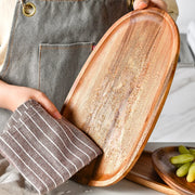 Oval Acacia Wood Food Serving Tray - Natural Snack & Dessert Platter