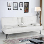 Convertible PU Leather Futon Sofa Bed with Removable Armrests