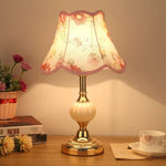 European Style Retro Glass Desk Lamp – Classic Wrought Iron Bedside Lamp with Fabric Shade