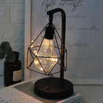 Vintage Industrial Geometric LED Table Lamp – Battery Operated Bedside Light