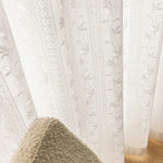 Country Flowers Jacquard Hollow Voile Light Filtering Curtains - White Striped Translucent Drapes