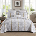 Paisley Striped Floral Quilt Set - 100% Cotton Lightweight 3-Piece Bedding for All Seasons