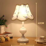 European Style Retro Glass Desk Lamp – Classic Wrought Iron Bedside Lamp with Fabric Shade